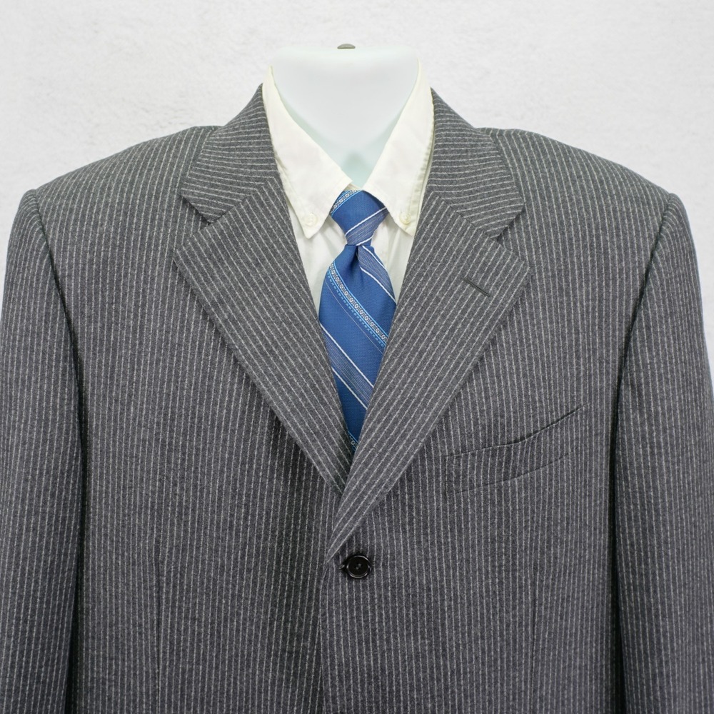 Canali Saks Fifth Ave Super 120's Flannel Wool Striped Gray Suit Jacket 42L